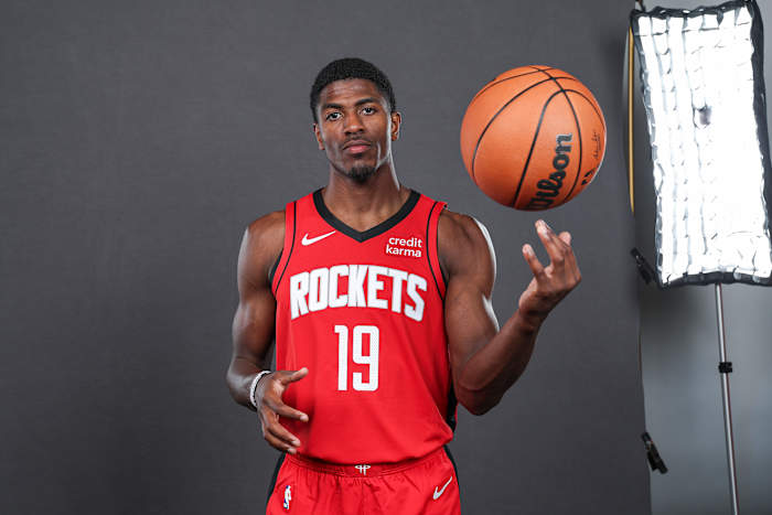Rockets guard Nate Williams poses for a picture at Rockets media day at Toyota Center